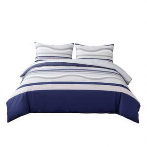 Set Copripiumino Moderno a Righe con Cerniera in 100% Poliestere Tessuto, con Federe, per Uso Domestico, Morbido, Traspirante e Confortevole per un Sonno Riposante - Product Image 1