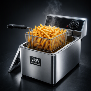 Friteuse électrique de comptoir commerciale 8L pour frites et ailes de poulet, 3KW, en acier inoxydable, cuve unique, pour fast-food - Product Image 1