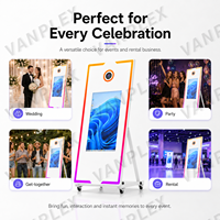Miroir magique pour location événementielle, cabine photo 65 pouces avec écran tactile 43 pouces, PC I5 intégré, photomaton portable sur roues