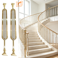 Balustre d'escalier ovale en verre et aluminium doré, décoré, de luxe, moderne, pour rampe intérieure – Vente directe usine