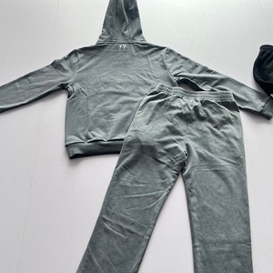 Ensemble de survêtements personnalisés avec logo brodé 3D, sweats à capuche délavés de haute qualité et pantalons de survêtement à jambes larges, design de survêtements de jogging - Product Image 2