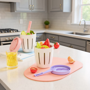 Vaso Doble para Llevar Fruta y Ensalada con Tenedor, Caja Portátil para Carnes con Drenaje y Sellada - Product Image 1