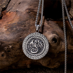 Collier avec pendentif rond en forme de dragon Viking, en acier inoxydable, 60cm, bijoux cadeau unisexe - Product Image 2