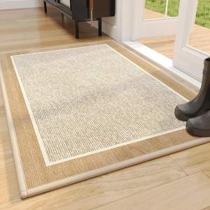 Alfombra de Bambú y Algodón Aterciopelado, Rectangular, Antideslizante, Color Crema, Textura Geométrica, Fibra de Poliéster, Fácil de Limpiar - Product Image 1