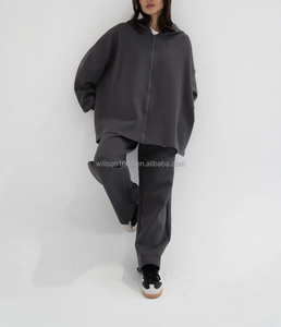 Completo Modesto a Tinta Unita per Donne Musulmane, Casual Autunnale, Elegante, Vestibilità Ampia, Traspirante, in Spandex/Cotone, <span class=keywords><strong>Giacca</strong></span> <span class=keywords><strong>e</strong></span> Pantaloni con Tasche, Comodo - Product Image 5