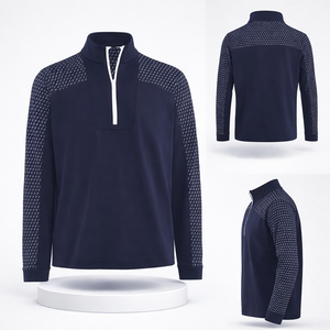 Fabricants de vêtements sur mesure, sweat-shirt à col zippé léger, à séchage rapide, de performance athlétique, bleu foncé, pour le golf - Product Image 1