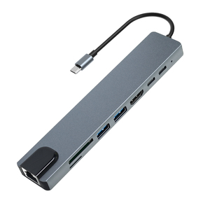 Estación de acoplamiento multipuerto de concentrador tipo C 8 en 1 de alta calidad con 4K <span class=keywords><strong>HDMI</strong></span> USB3.0 RJ45 SDTF adaptador de carga PD de 2 puertos USB C - Product Image 1