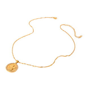 Collar de estilo vintage francés para mujer, colgante de ángel de acero inoxidable chapado en oro de 18k, forma circular, joyería de regalo - Product Image 5