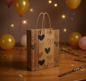 Sacchetto Regalo a Righe in Carta Kraft con Design a Cuore per San Valentino - Product Image 2