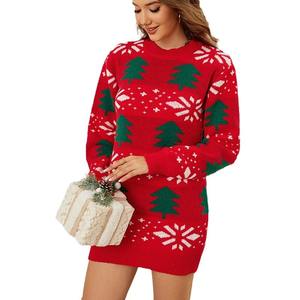 <span class=keywords><strong>Pull</strong></span> de Noël 2025 Nouveau <span class=keywords><strong>Pull</strong></span> de Noël en jacquard à motif d'arbre de Noël Longue <span class=keywords><strong>robe</strong></span> en tricot <span class=keywords><strong>rouge</strong></span> - Product Image 5