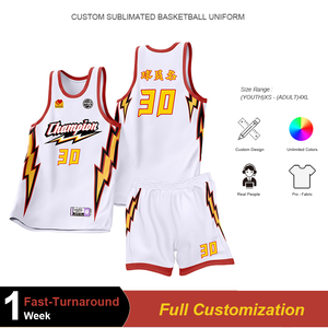 طقم زي كرة سلة مخصص مجاني مطبوع باللون الأسود والأحمر والأبيض - زي رياضي عالي الأداء مخصص يمتص الرطوبة وخفيف الوزن - Product Image 1