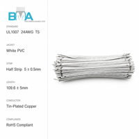 Fil simple UL1007 24AWG en PVC blanc, longueur personnalisée, cuivre étamé, demi-bande de 109,6 mm, extrémités de 5 mm, conforme RoHS pour équipement PCB