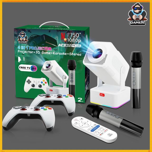 HCS350Plus TV Game Console Portable Projector Home Theater Android 4K Resolution Built-in 20000+ Games Wireless Controller