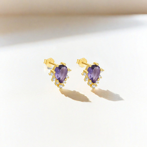 CANNER - Aretes de Plata de Ley 925 con Circonita Cúbica Morada en Forma de Gota de Agua para Mujer, Regalos - Product Image 3