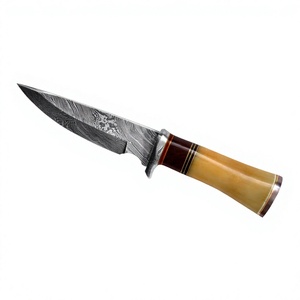 Cuchillo de Camping Hecho a Mano de Acero al Carbono con Hoja de Damasco, Mango de Hueso y Funda de Cuero - Cuchillo Utilitario Ligero para Senderismo y Supervivencia al Aire Libre - Product Image 2