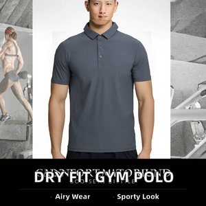 Camisas deportivas de gimnasio de patrón sólido, ajuste seco de entrenamiento elástico para camisa Polo, ropa informal de punto transpirable, entrenamiento informal deportivo - Product Image 2