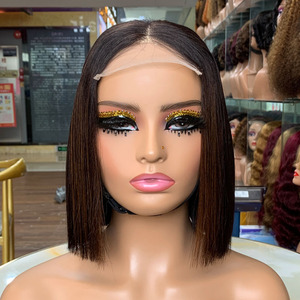 Perruques en cheveux humains 100% naturels, super double trame, lisses, 4x4, style court de 8 pouces, plusieurs couleurs au choix - Product Image 4