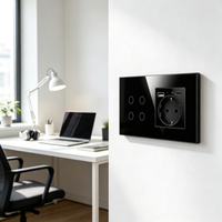 Interruptor de Luz Táctil Inteligente UBARO de 4 Canales, WiFi 2.4GHz, Cristal Templado, Enchufe Schuko EU, Monitor de Energía USB C, Compatible con Alexa y Google Home