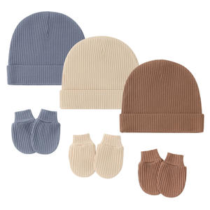 Ensemble <span class=keywords><strong>de</strong></span> mitaines et bonnets côtelés pour bébés nouveau-nés unisexes, filles et garçons, automne, gants et bonnets doux pour nourrissons et tout-petits, ensemble cadeau - Product Image 1
