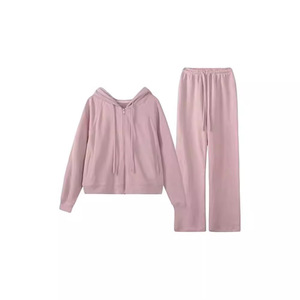 Women's Pink Casual <b>Tracksuit</b> Solid Color Lightweight Sweatshirt Two Piece Set Autumn Wear - Product Image 5