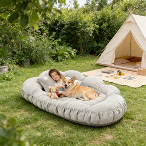 Oval Pet <b>Bed</b> Foam Filled Dark Gray Large Dog <b>Bed</b> For Indoor Outdoor Use Four Seasons Comfortable Sleeping <b>Pad</b> - Product Image 4