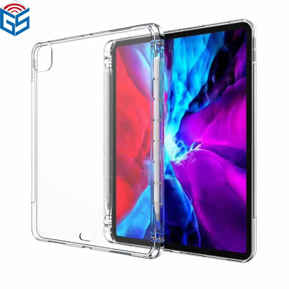 Ipad Pro için 11 12.9 2020 TPU tam temizle şeffaf TPU silikon aksesuarları kalem yuvası ile