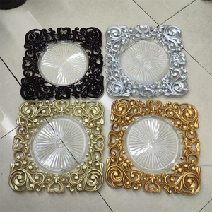 Clear PP Eco-Friendly 13-Inch <strong>Square</strong> Charger <strong>Plates</strong> Decorative Europe Style Service Tray for Table <strong>Setting</strong> - Product Image 1