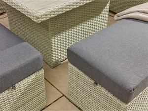 Dark Grey Rattan Set Corner with Square Firepit <b>Table</b> and 2 <b>Benches</b> Modular Sectional Juhui-23102701 Rattan <b>Garden</b> Furniture - Product Image 3