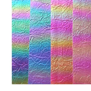 Thickness 0.7-0.75mm Illusion skirt crinkle rainbow for Handbags and shoes making PU Leather