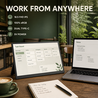 Moniteur portable de travail à distance de 18,5 pouces FHD 1080P IPS avec support VESA75, double Type-C, moniteur de jeu et large angle de vue