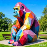 Sculpture de gorille en fibre de verre peinte | Ornement de dessin animé 3D personnalisé à grande échelle |   Art en résine pour l'intérieur et l'extérieur | Décoration de centre commercial