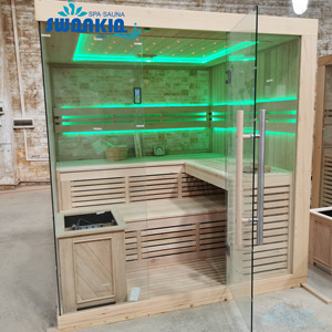 <span class=keywords><strong>Prix</strong></span> de gros d'usine 6 personnes éclairage LED en <span class=keywords><strong>bois</strong></span> de pruche canadien salle de sauna intérieur sec - Product Image 2