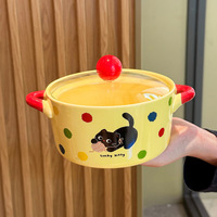 Bol à nouilles instantanées en céramique écologique à pois mignons, design classique, pour salade de fruits, dessert, dortoir étudiant, anniversaire de fille