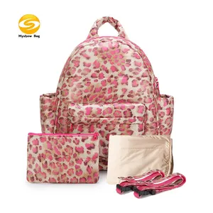 Diaper Bag Backpack,printed pink leopard Baby Bags for Mom with changing pad,light weight diaper backpack for mom