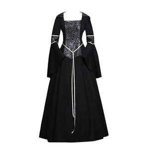 Vestido gótico medieval de vampiro para mujer, disfraz elegante de manga larga negra, fiesta de Halloween, cosplay, juego de rol - Product Image 1