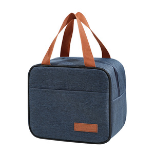 Square Lunch Bag Insulated Portable Foldable Large Capacity For Daily Use Gray Navy Blue - Product Image 5