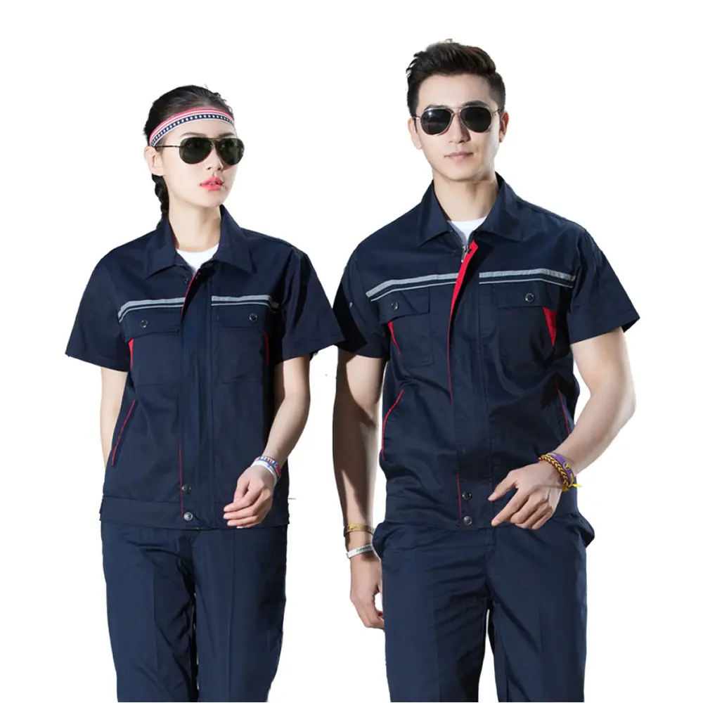 High Quality Short Sleeve Wear-proof Working Clothes Working Uniform With Zip Reflective Work Uniforms
