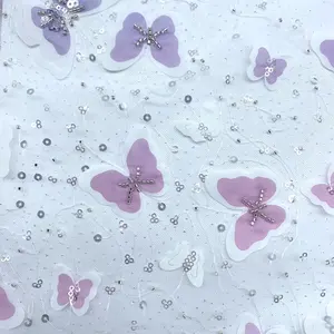 2024 New Design 100% Polyester Multi Color 3D Butterfly Tulle Mesh Lace Fabric For Evening Party Prom Dress