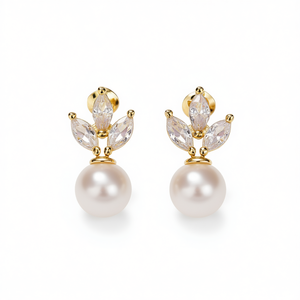 Boucles d'oreilles en perles plaquées or avec cristaux taillés en marquise, design floral, pour femmes, bijoux de fête tendance - Product Image 1