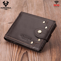 Portefeuille classique pour voyage, pliable, doublure en polyester, porte-billets, blocage RFID, court, en cuir véritable, simple, de luxe