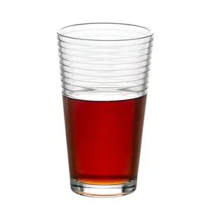 Vaso de agua de cristal de 16 OZ en forma de V moderno al por mayor con rayas horizontales, vaso cónico de 460ml para bebidas, vasos de pinta, vasos de granito