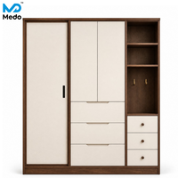 Armoire moderne minimaliste à deux tons, blanc crème et bois de noyer, avec tiroirs, prête à assembler, en contreplaqué mélaminé, OEM ODM
