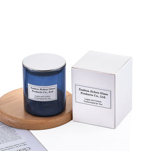 Jarra vacía de vidrio con tapa de metal negro, vela de cera de soja <span class=keywords><strong>azul</strong></span> recta de alto borosilicato, 3oz 5oz 7oz 10oz 12oz 15oz 20oz - Product Image 3