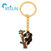 Usine métal dessin animé mignon Jungle Animal émail porte-clés Llavero gorille tête pendentif breloques porte-clés personnalisé gorille porte-clés