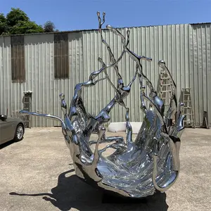 Outdoor Garden Decorative Metal Polished Stainless Steel Abstract Wave Sculpture