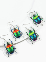 Best-seller Personnalité Drôle Partie Boucles D'oreilles Bijoux Coloré Double Face Imprimé Insecte Beetle Dangle Boucles D'oreilles 2024
