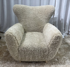 Modern Wing Back Jodie Accent <strong>Chair</strong> White Boucle Genuine Sheepskin Upholstered Curved <strong>Loose</strong> Shaped Villas Leisure <strong>Chair</strong> - Product Image 2