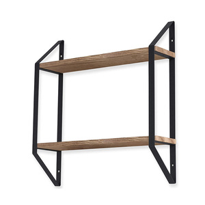 Two Tier Floating Wooden And Iron Storage Rack Wall Mounted Durable For Home Organization - Product Image 5
