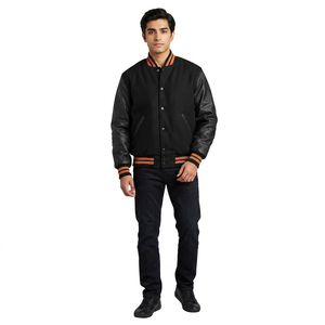 FINER THREADS Men's Winter Varsity Jacket Embroidery Front Logo 100% Cotton <b>Covered</b> <b>Button</b> Closure Breathable Windproof - Product Image 1
