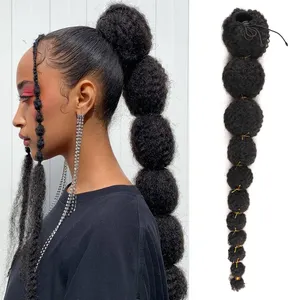 18 24 Inch Kinky Afro Bubble Braided Clip on Pony Tail Hair Extension Curly Braided Afro Puff Drawstring Ponytail